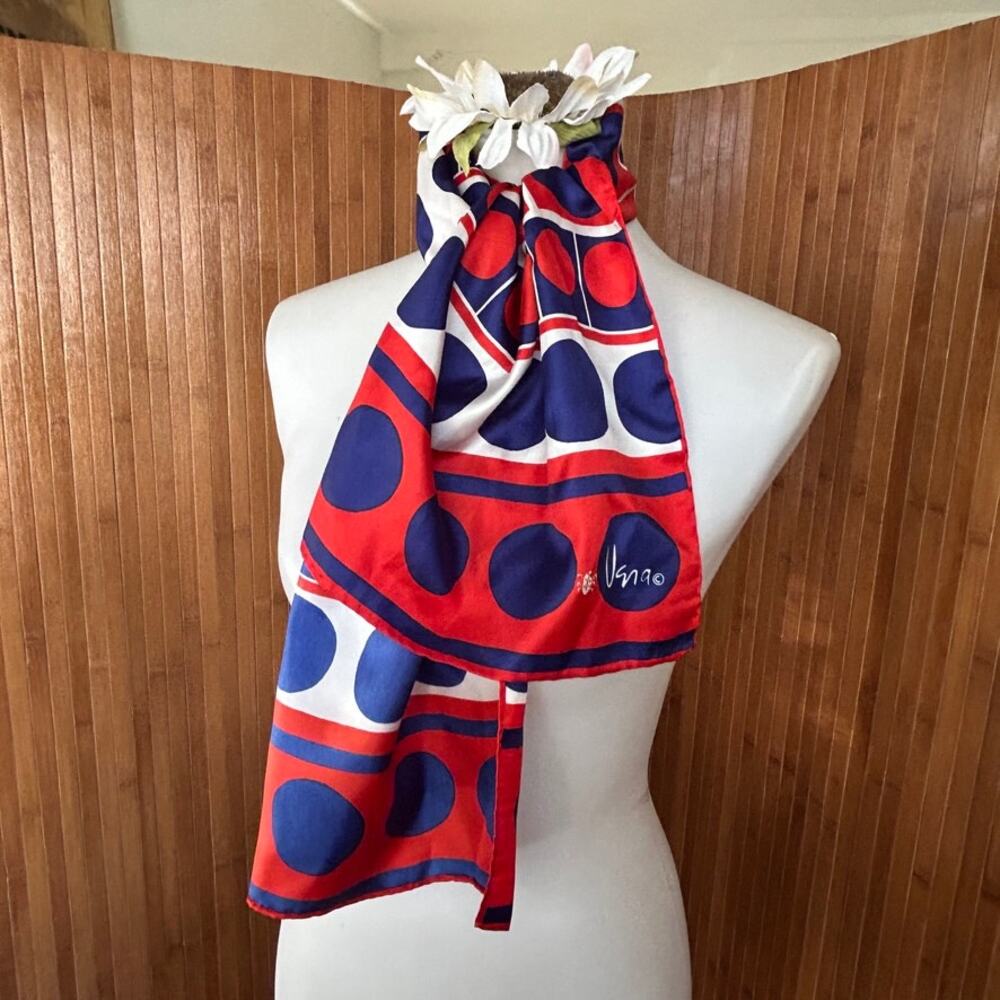 Vintage 60s Vera Silk Scarf Red Blue Geometric Pop Art Long Scarf Designer